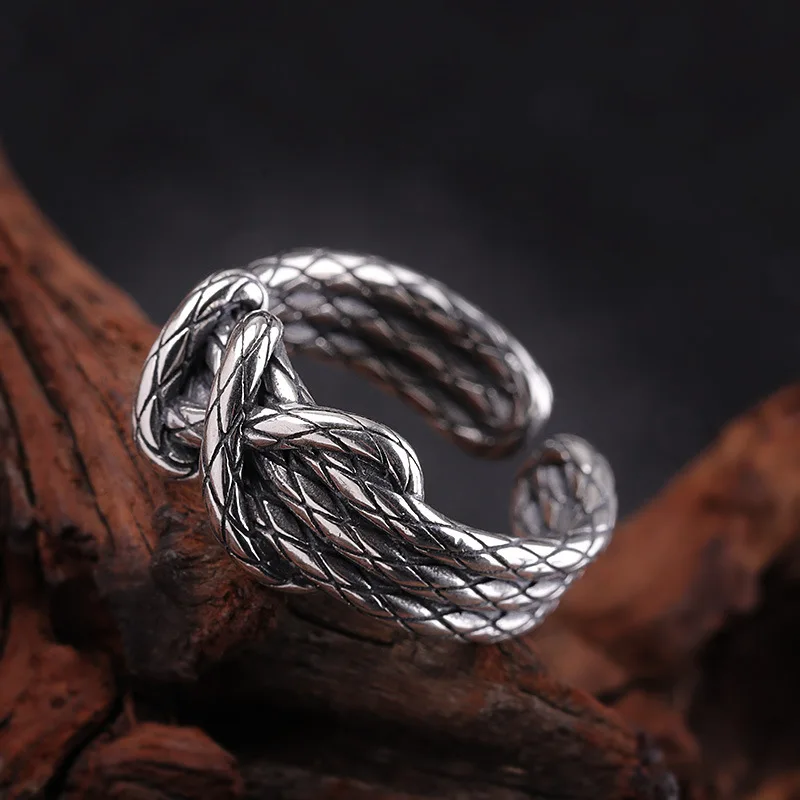 

European and American antique twine three thread braided Fried Dough Twists opening personalized fashion ring jewelry