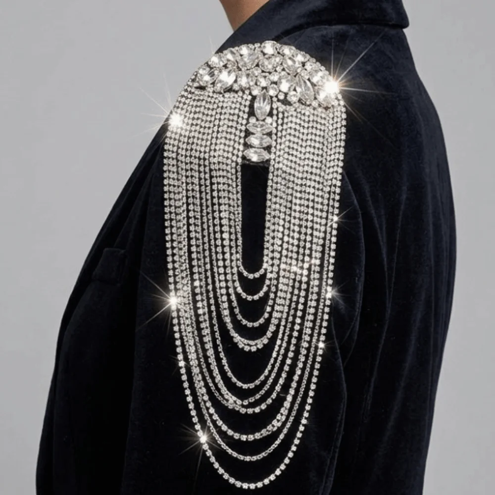Alloy Tassel Epaulettes Rhinestone Shiny Shoulder Board Decorative Lightweight Shoulder Mark Ceremonial Parade