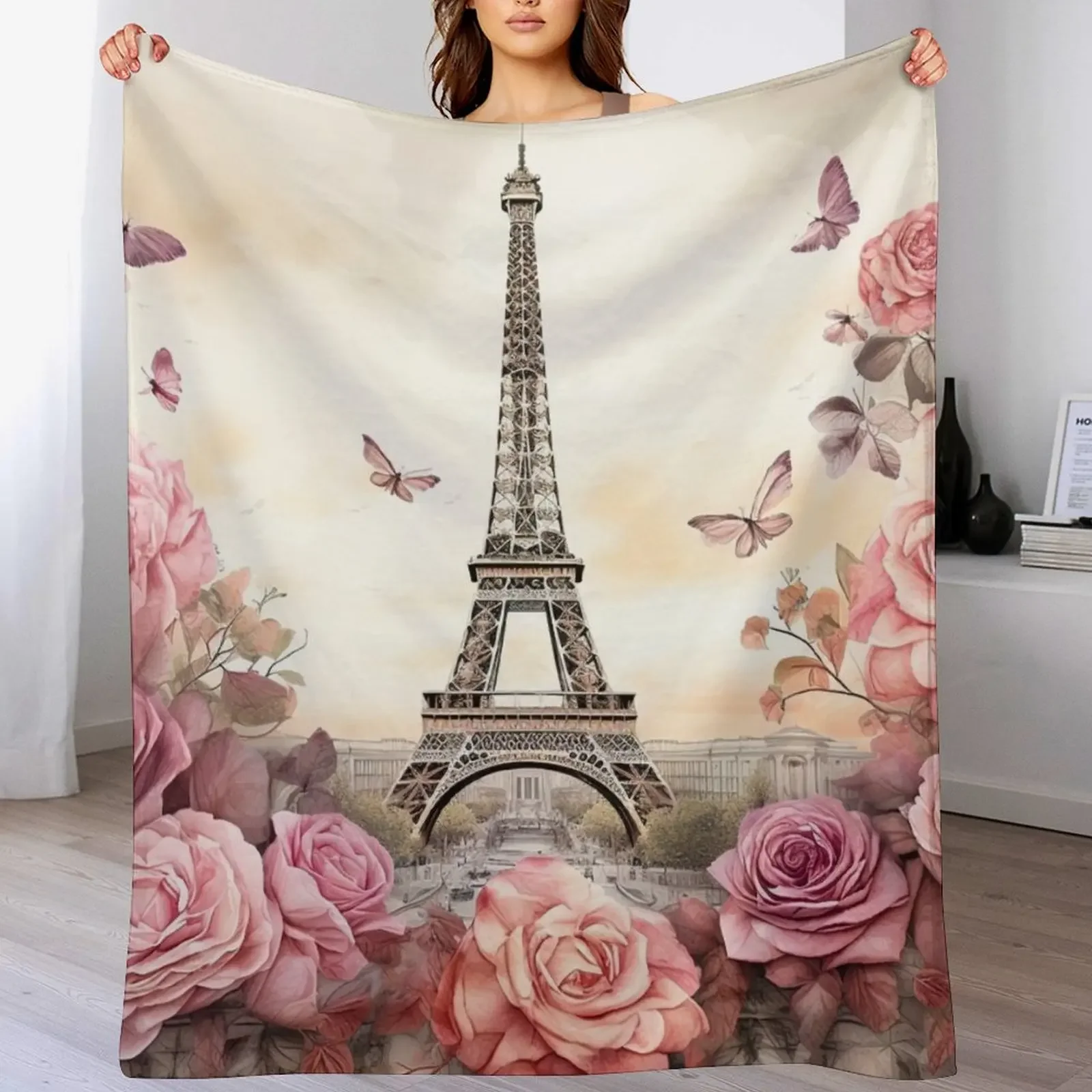 

Vintage Eiffel Tower Paris with pink roses Throw Blanket Luxury St Heavy For Sofa Thin Blankets