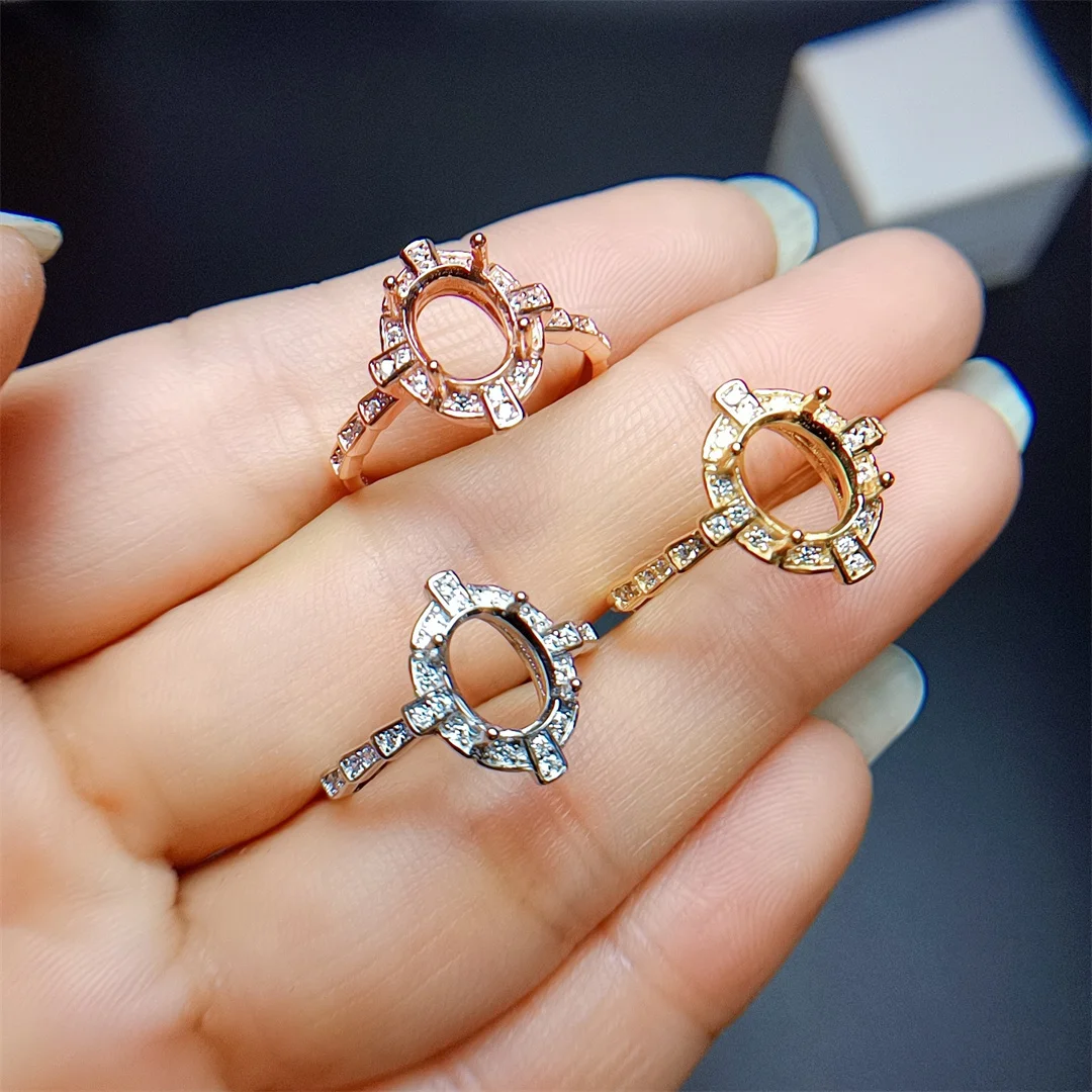 

MeiBaPJ Inlay 6*8mm Ovrl Stone S925 Sterling Silver Fashion Ring Holder DIY Empty Support for Women Fine Charm Jewelry