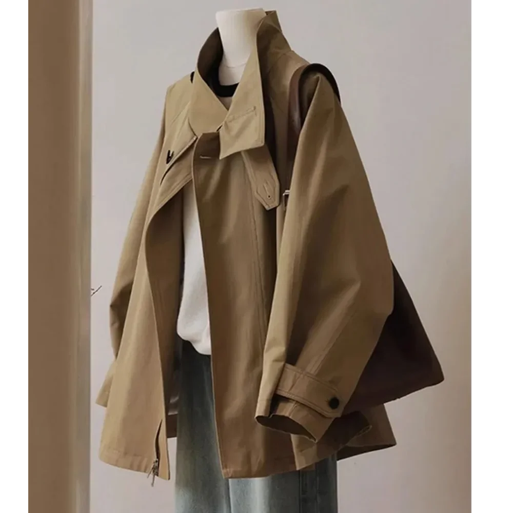 

Осень 2023, новый женский цветной контрастный дизайн, модная куртка с подкладкой, женский плащ с двухслойным воротником