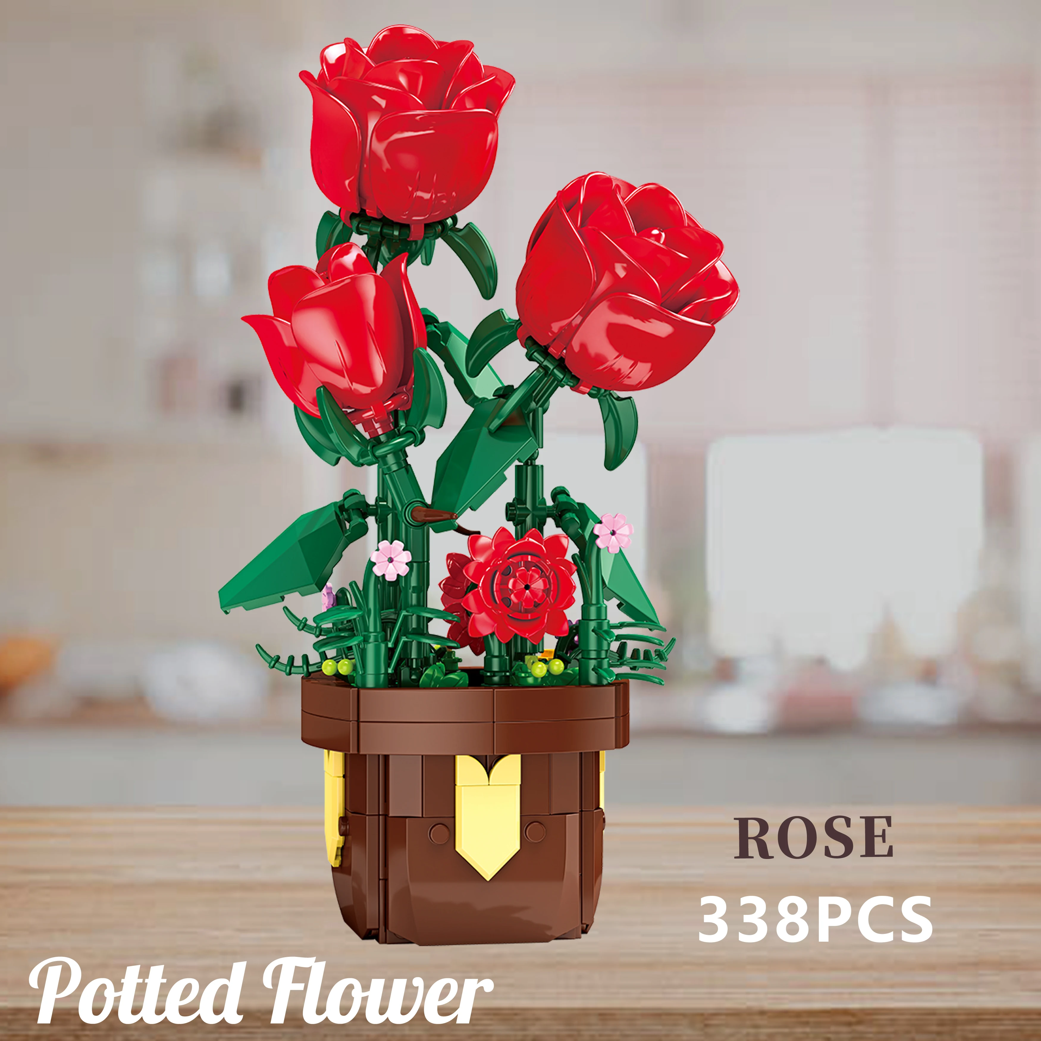 

338PCS Rose Building Block Potted Plant Model DIY Flower Assembly Toy Creative Home Decoration Ornament Xmas Gifts