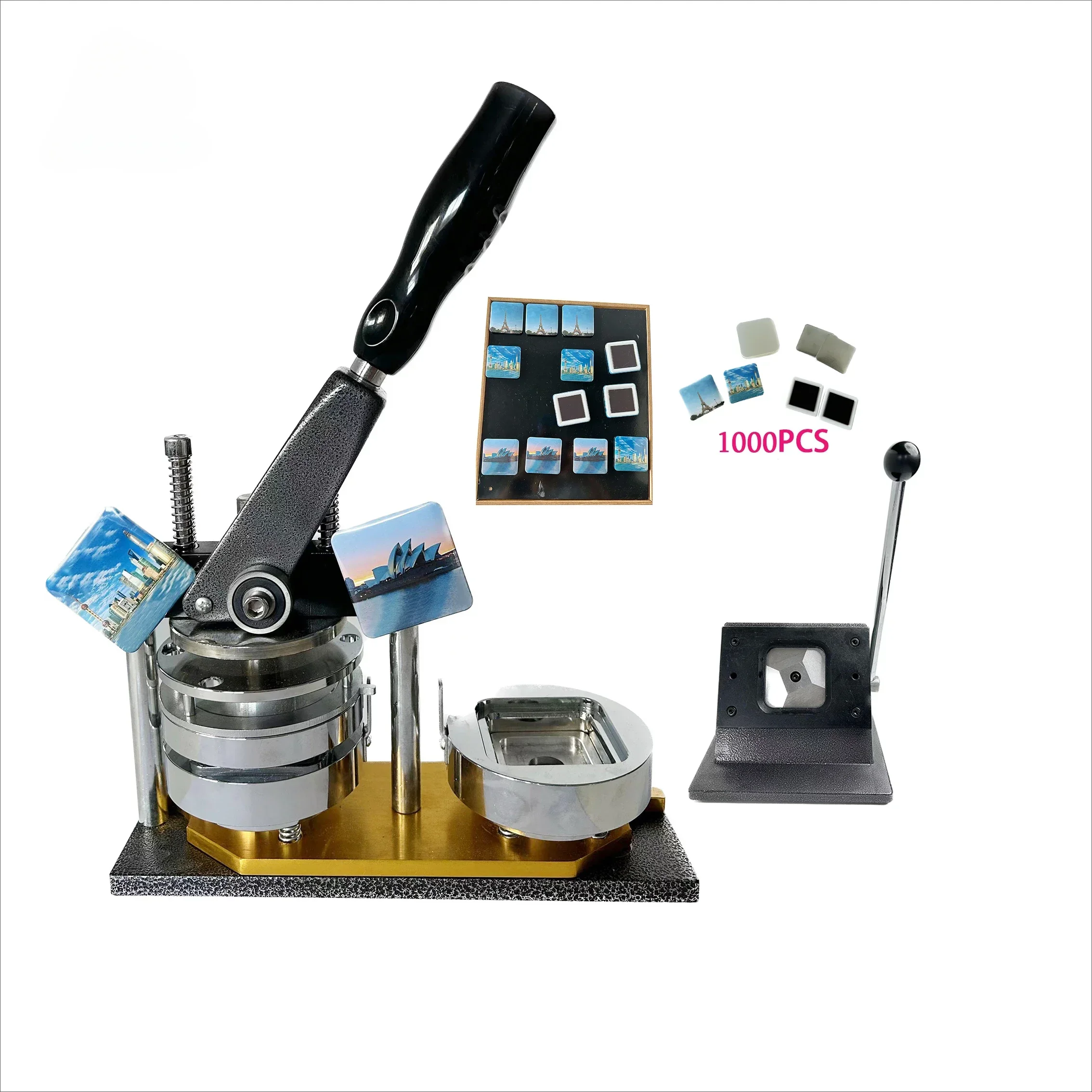 Square 50*50mm  Badge Making Machine+Cutter +1000 Pcs Fridge Magnet Material Be Easy To Carry about Simple Operation