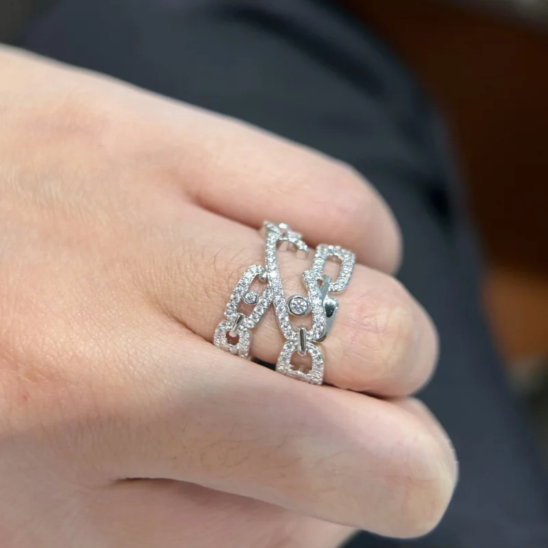 فضي استرليني 925 صلب، ألماس فردي، نسخة عالية من الماس الكامل، أناقة فاخرة خفيفة، شخصية رين فائقة اللمعان