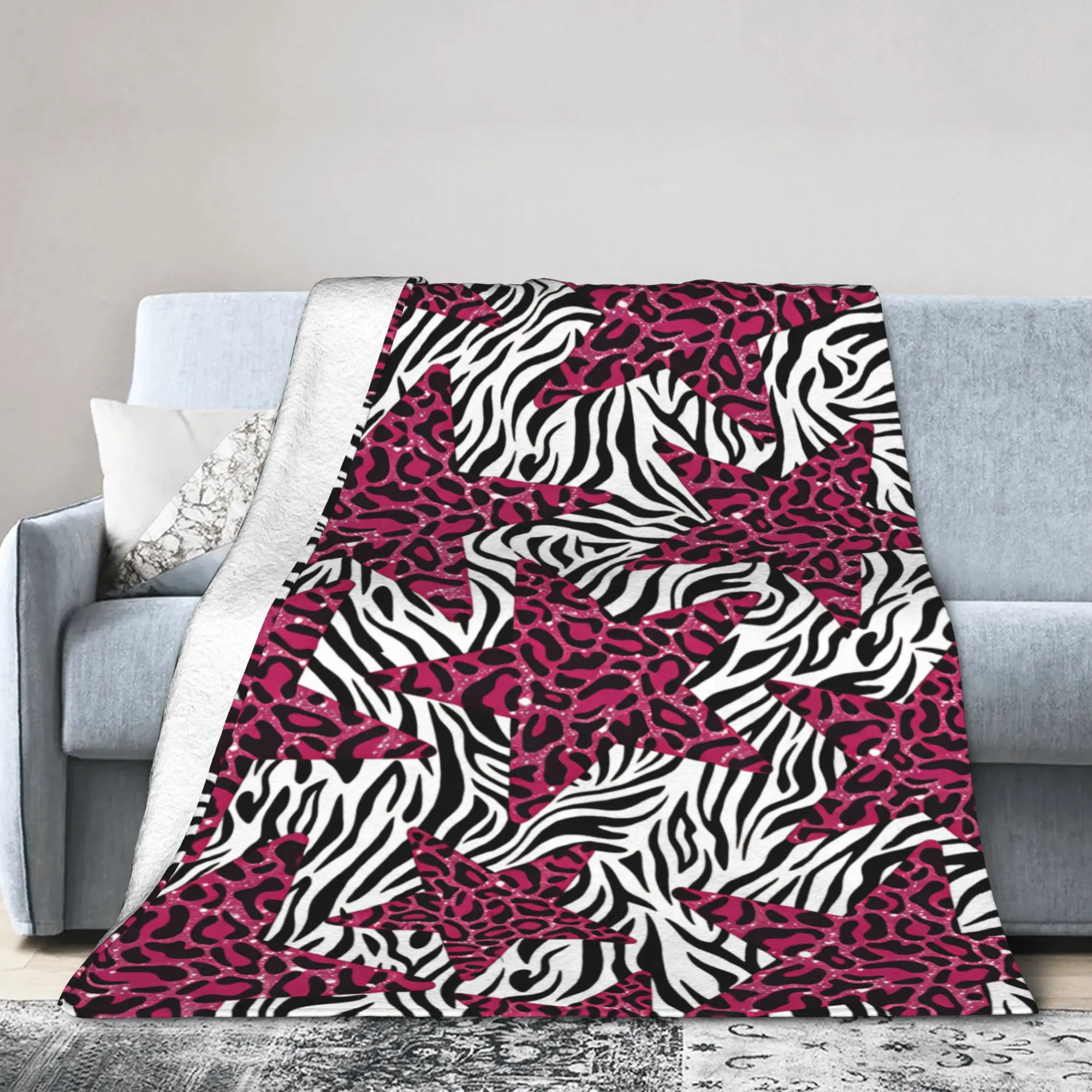 Burgundy Star Zebra Mix Blankets Travel Flannel Throw Blanket For Couch Chair Warm Soft Custom Quality Bedspread Birthday Gift