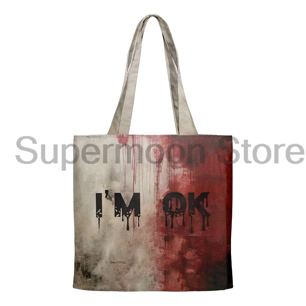 Halloween Cosplay I'm Fine Problem Solved Bloody Merch Handbag Men Women Fashion Tote Bag Unisex Casual Shopping Bag