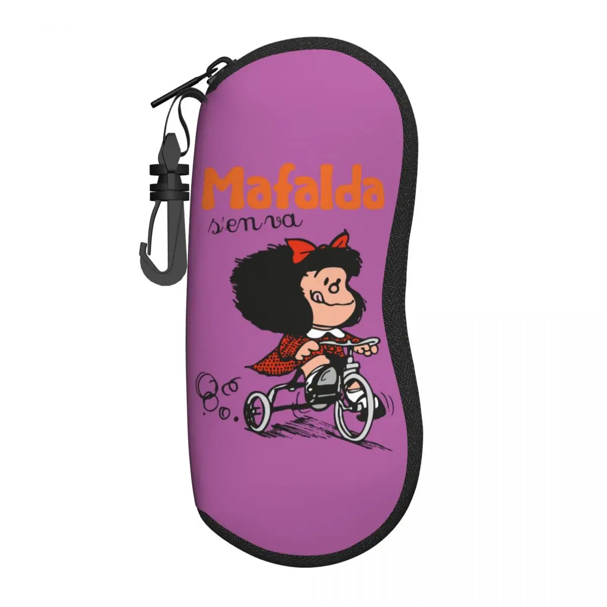 Personalizado Kawaii Mafaldas montando una bicicleta Shell gafas caso Unisex Cool Quino Comic dibujos animados gafas caso gafas de sol caja protectora