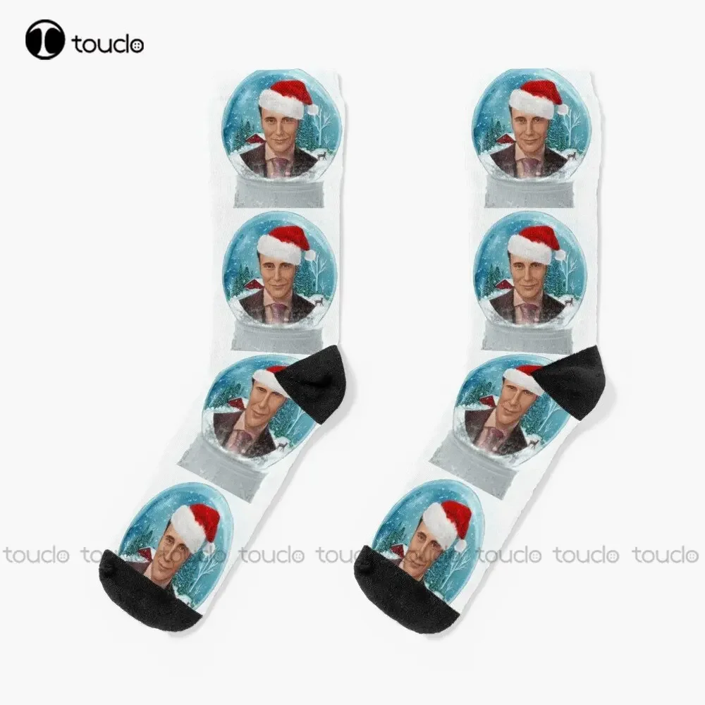 

Christmas Hannibal In Winter Snow Globe With Santa Hat Socks Mens Novelty Socks 360° Digital Print Custom Gift Streetwear