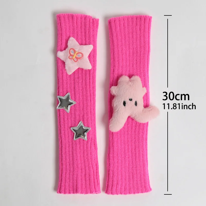 Y2K Women Girls Cute Fingerless Gloves Winter Gothic Lolita with Star Decoration Accessory Glove Casual Long Wrist Cosplay Glove