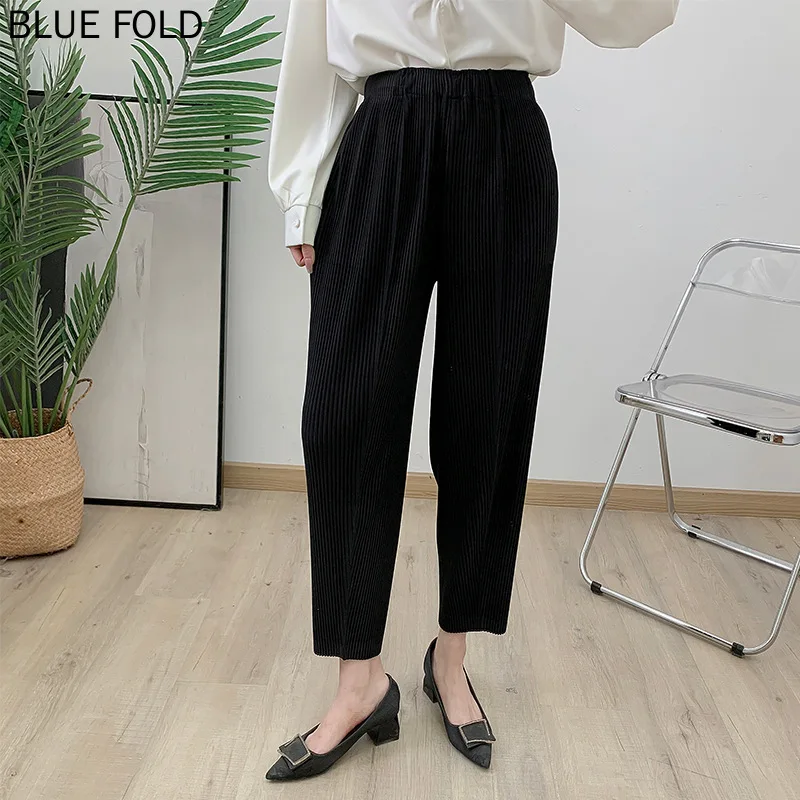 Thick material pleated casual pants autumn and winter new style harem pants high waist loose large size carrot pants trousers