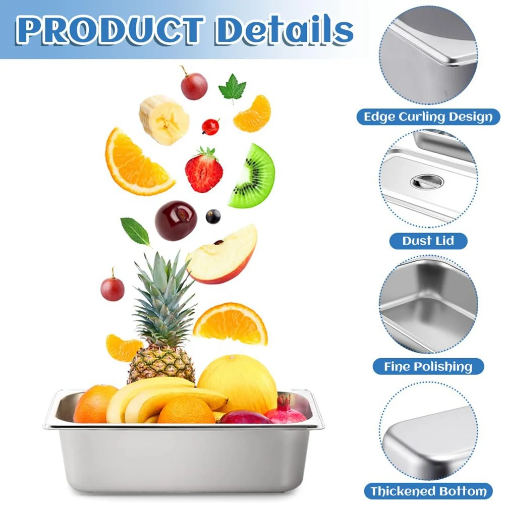 

RGBCX-HOME-2 Pack Steam Table Pan with Lids, 1/3 Size 4 Inch Deep