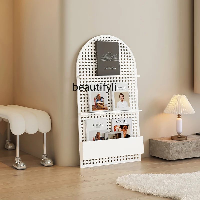 Cream Style Magazine Rack Display Stand Books and Newspapers Shelf Display Stand Storage Floor Newspaper the Newspaper Stand