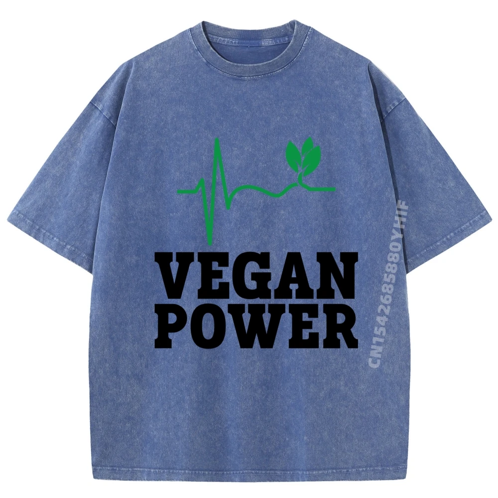

Vegan Power Vegan T-shirts Men Graphic Vintage Soft Breathable women's Tops Tees Printed T-Shirt Retro Washed Shirt