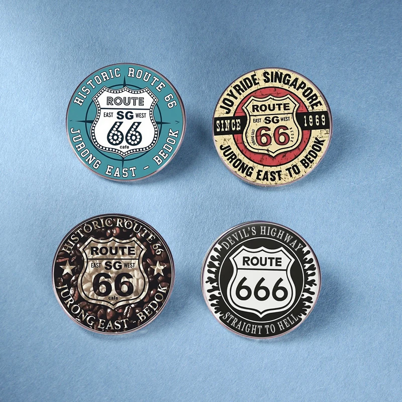 Hot Sale Retro Route 66 Alloy Brooch Punk Metal Badge Men's Backpack Pin Father's Day Unique Gift Clothes Accessories