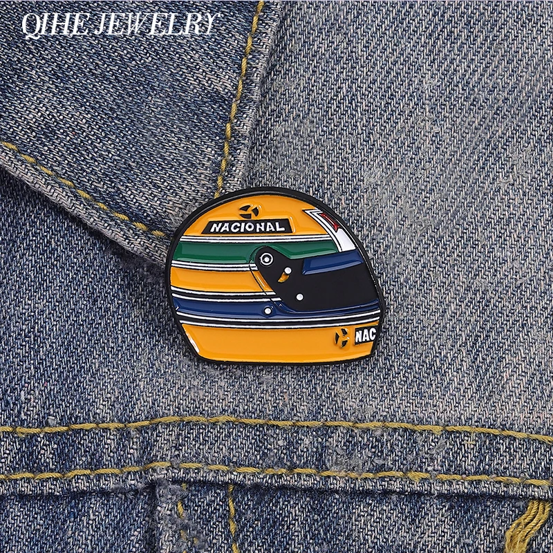 Racing Driver Aryton Senna Racing Helmet Hard Brooch Enamel Pins Cool Racing Helmet Brooches Lapel Badge Jewelry Friend Gifts