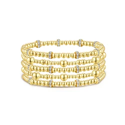 Badu Delicate Cubic Zircon Beaded Bracelet for Women Stackable Stretch 14K Gold Plated Bead Ball Bracelet Trends Jewelry Gifts