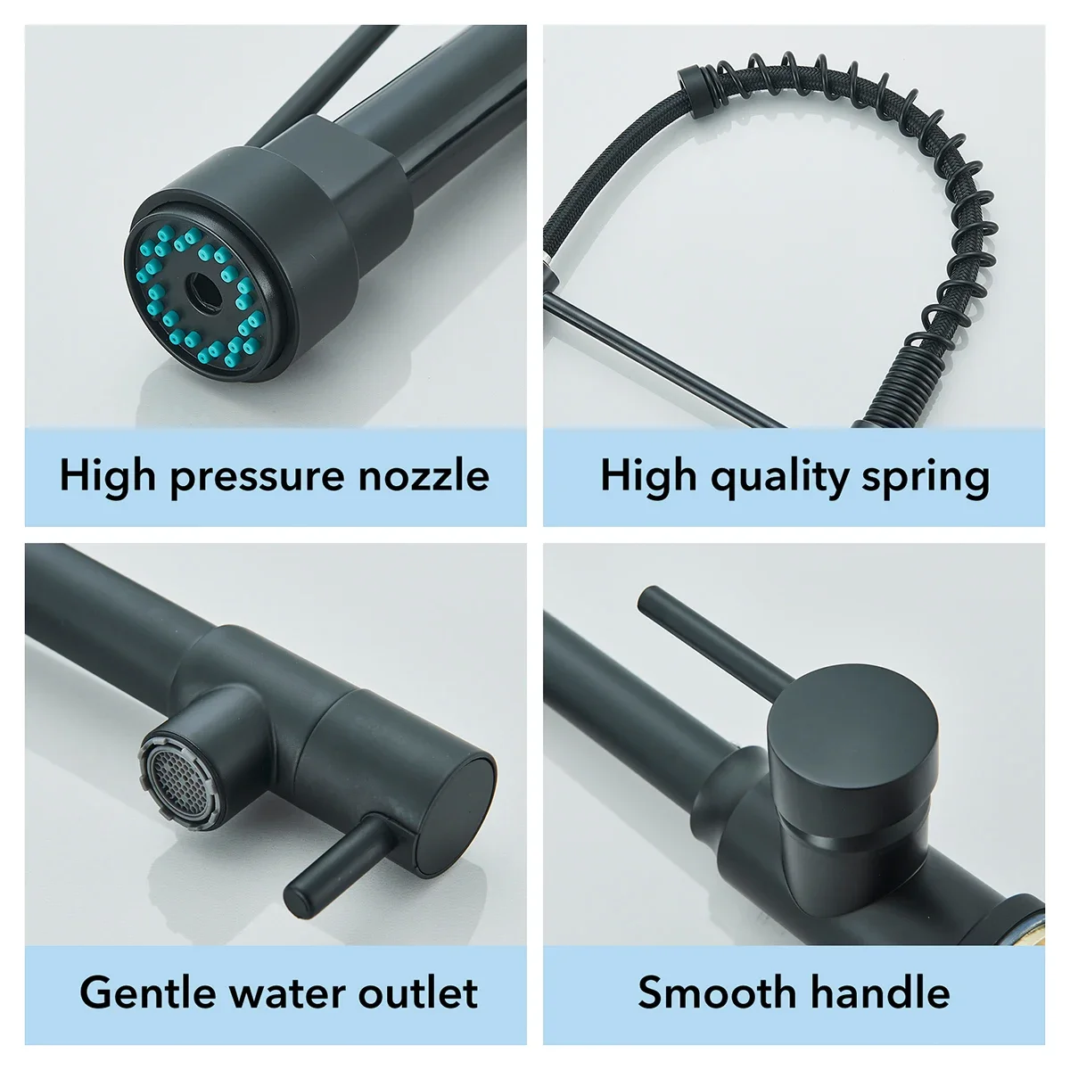 Pull Down Kitchen Faucet Dual Spout 360° Rotation Hot and Cold Water Mixer Tap Single Handle Deck Mounted Kitchen Sink Crane