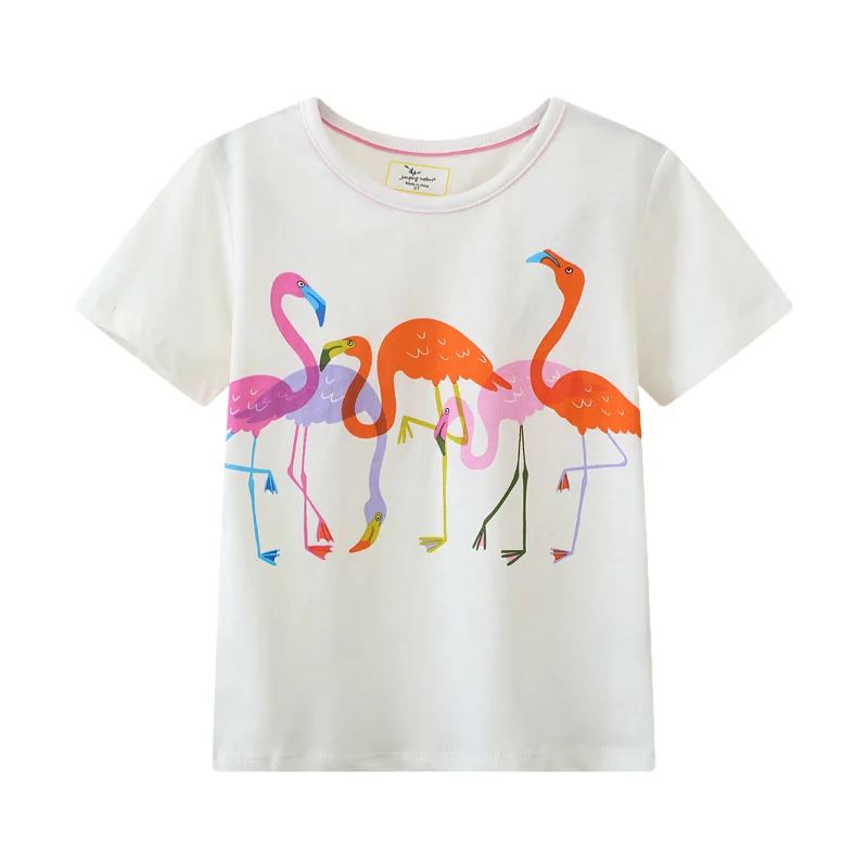 

Jumping Meters 2-7T Hot Selling Summer Girls Tshirts Flamingo Print Children's Tees Short Sleeve Baby Clothing Fashion Kids Tops