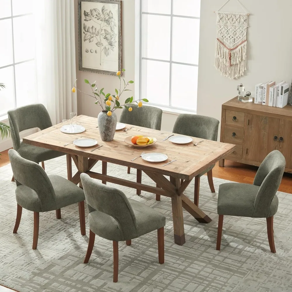 

A Set of Six Wooden Dining Chairs, Modern Fabric Cushioned Dining Chairs, Kitchen Chairs, Farmhouse Kitchen Dining Chairs