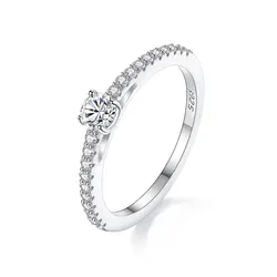 Real 925 Sterling Silver Small Moissnaite Ring For Women Simple Sparkling Round 0.3CT Certificated Lab Diamond Finger Rings