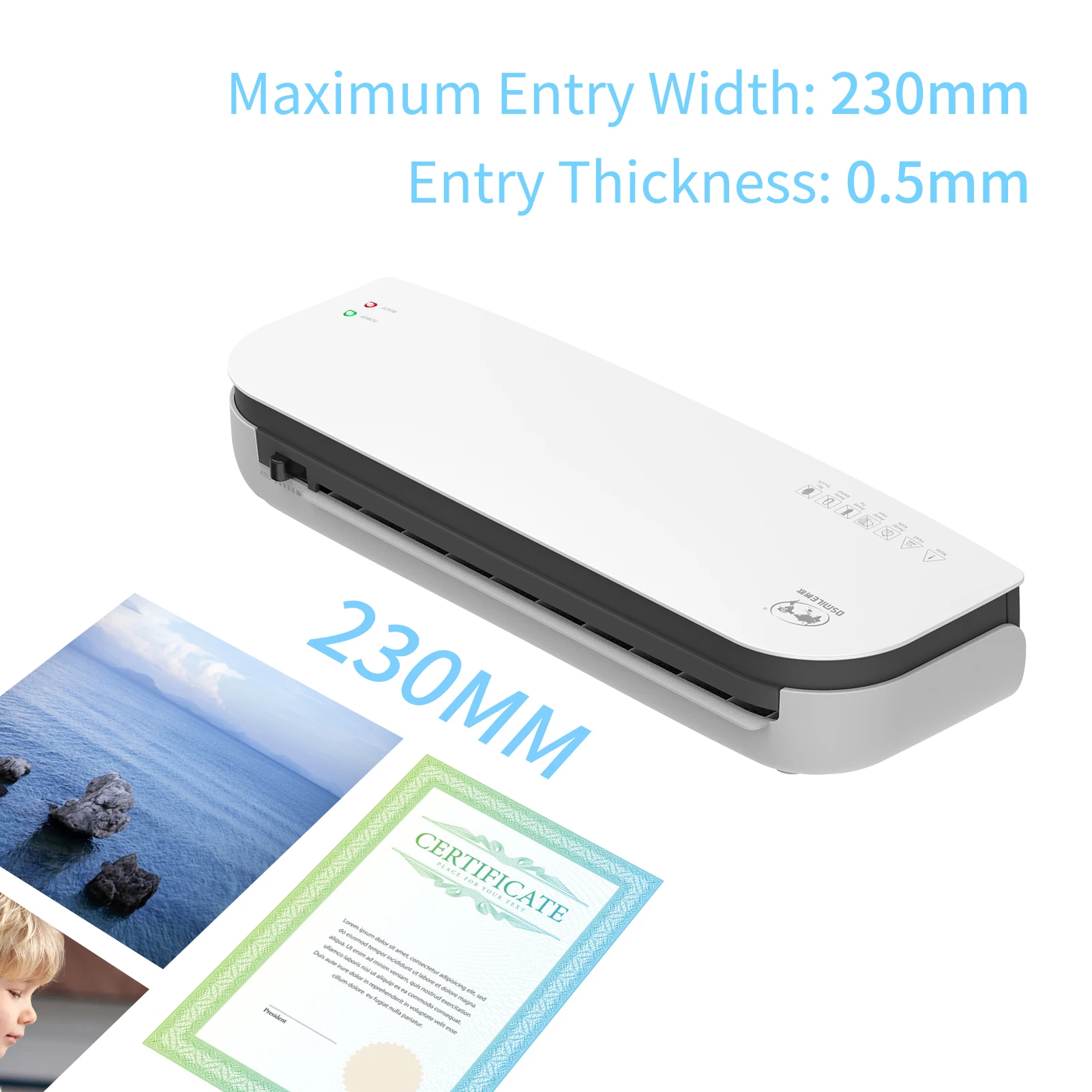OSMILE SL289 Desktop Laminator Machine Set  Size Hot and Cold Lamination 2 Roller System 9 Inches Max Width Suitabe for A4//
