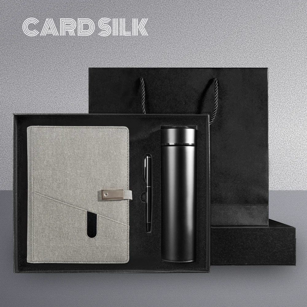 

Elegant Gift Grey Wireless Charging Notebook – A5 Planner with USB Drive, 3-in-1 Cable & Card Slots for Business & Meetings