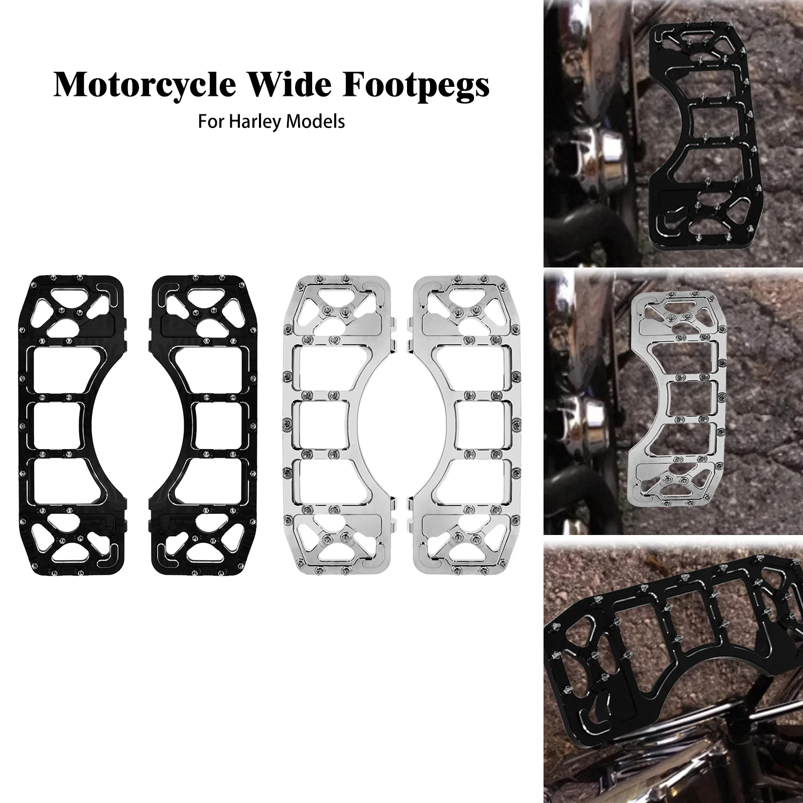 Motorcycle Stretched Wide Floorboards Driver Foot Pegs Footrest Pedals For Harley Touring Road Glide FLTRX Tri Softail FLST Dyna