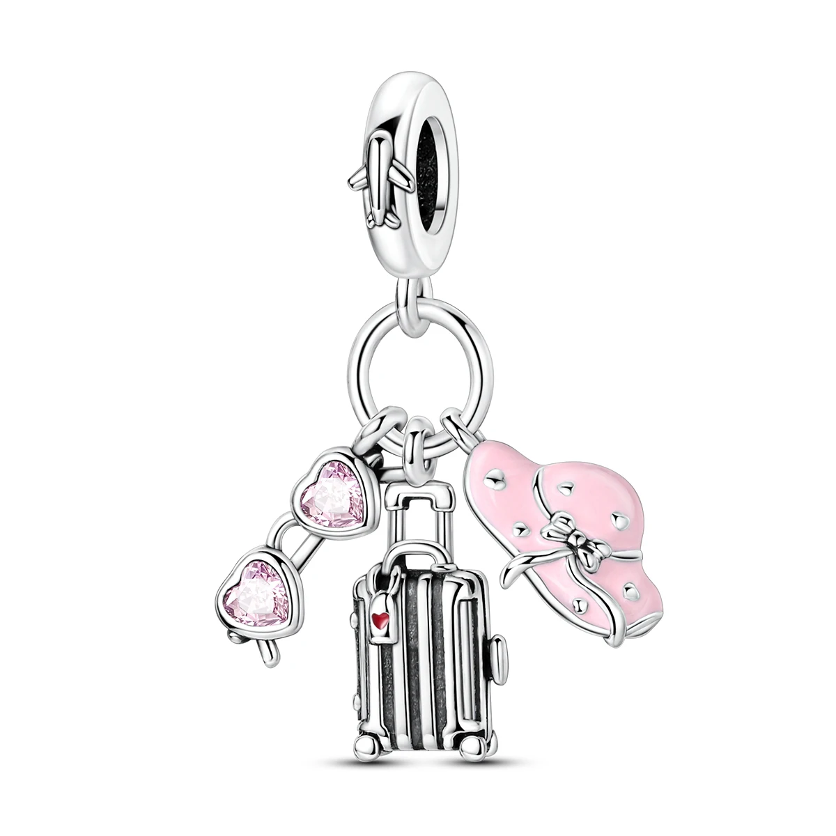 

925 Sterling Silver Charm Luggage Sunglasses Sun Hat Travel Pendant For Woman Fit Original Bracelet Diy Fine Jewelry