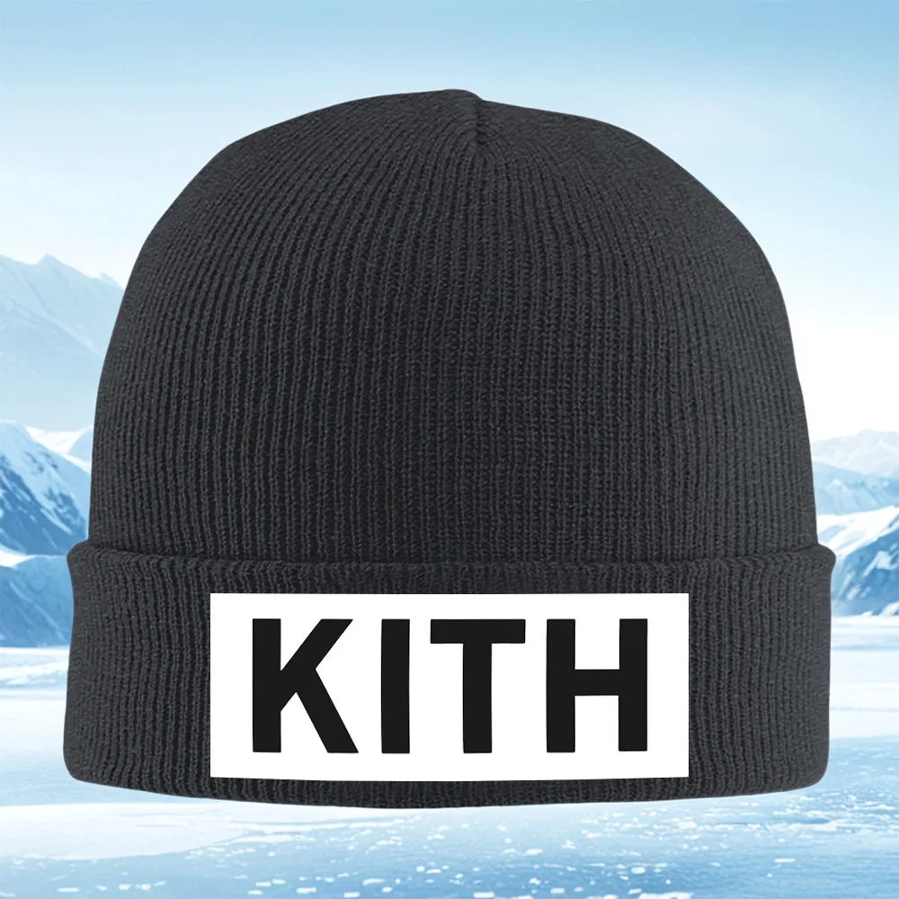 Черный жирный KITH буквы в белой коробке Мужчины Женщины Унисекс Вязаная шапка Шапка-пуловер Зимняя теплая теплая рождественская уличная циклическая шапка