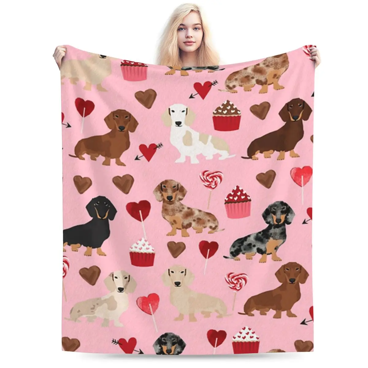 Dachshund Dogs Hearts Cookies Blankets Soft Warm Flannel Throw Blanket Plush for Bed Living room Picnic Travel Home Sofa