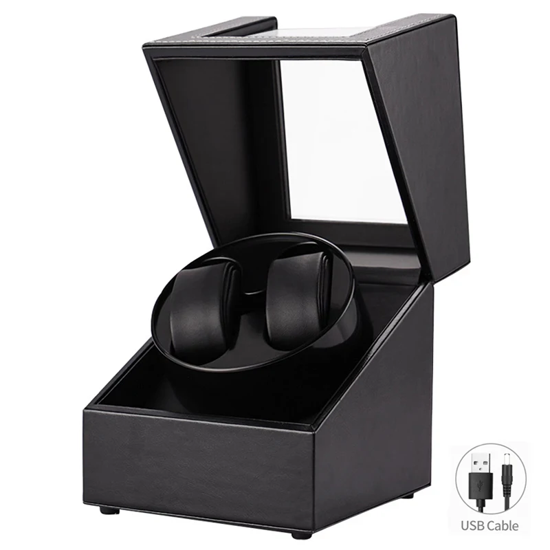 New  Upgraded Double Watch Winder for Automatic Watches Watch Box Usb Cable 1-0  / 2-0 PU Leather