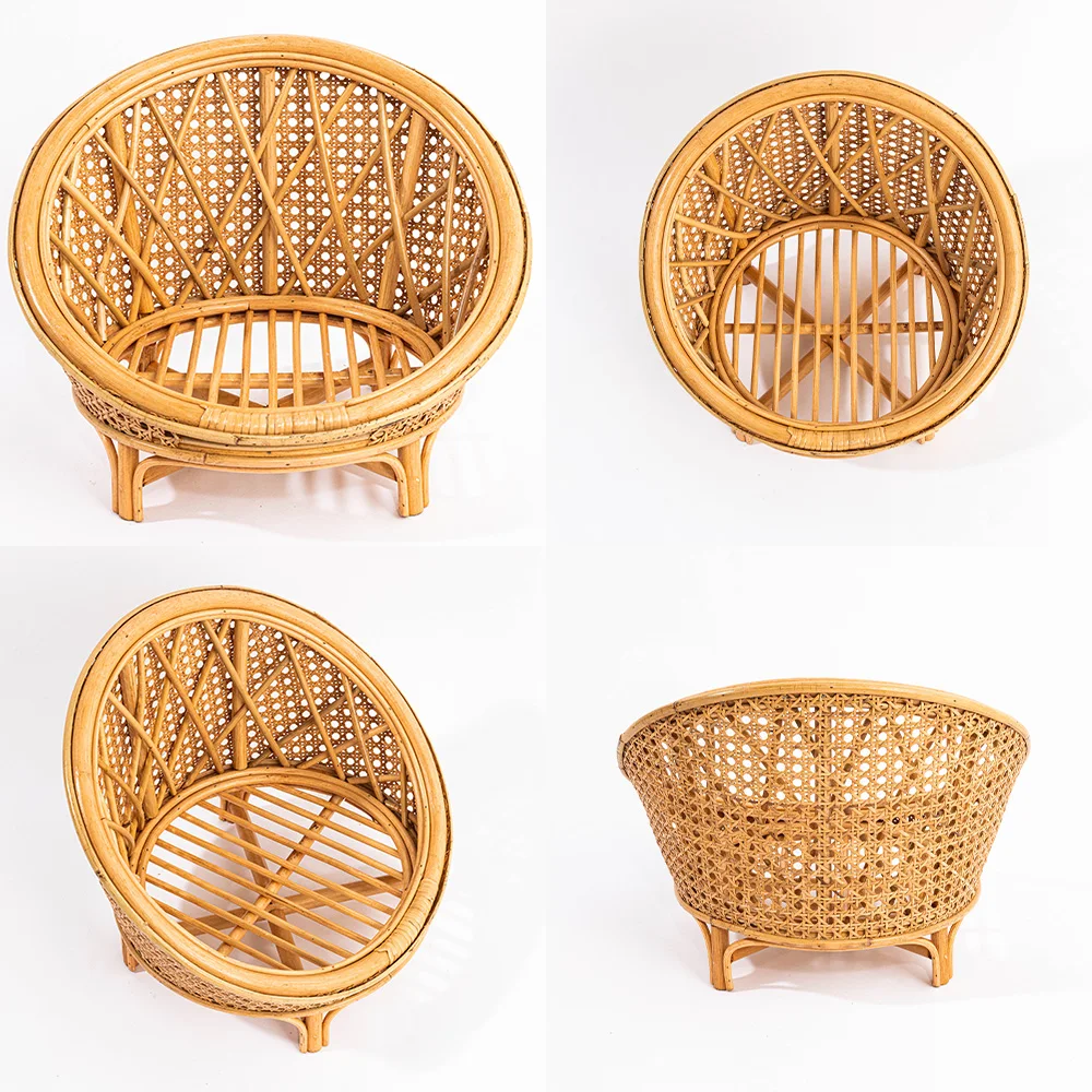 Vintage Rattan Chair For Newborn Photography Props Studio Infant Mini Bamboo Woven Small Bed And Baskets Photoshoot Accessories