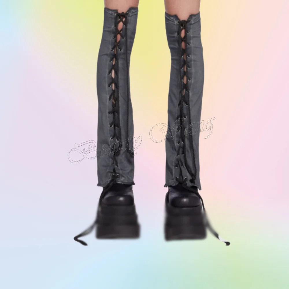 

Black Front Cross Tied Platform Boots Lace up Thick Heel High Shoes for Women Cover Toe Wedding Shoes 2025 Zapatillas Mujer