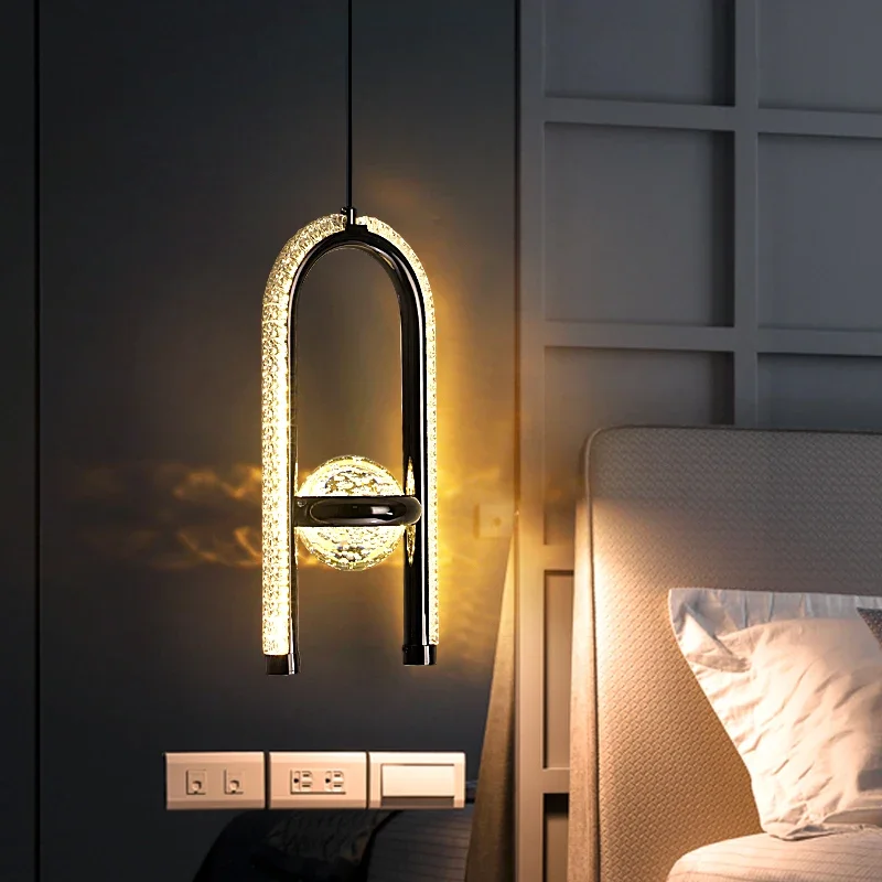 

Nice Modern LED Pendant Lamp Crystal Droplight Pearl Black And Gold Finish Chandelier Lighting For Bedroom Living Room Home Deco