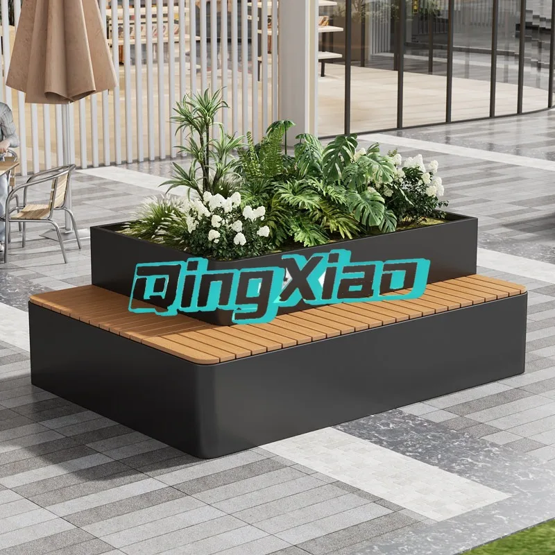 Outdoor Bench With Built In Planter Weather Resistant Wood Plastic Composite Seat For Patio Mall Park Garden Hotel Use