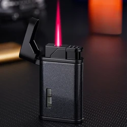 Portable Gas Torch Lighter Metal Windproof Red Flame Refillable Butane Cigar Lighters Smoking Accessories Gifts for Men Gadgets