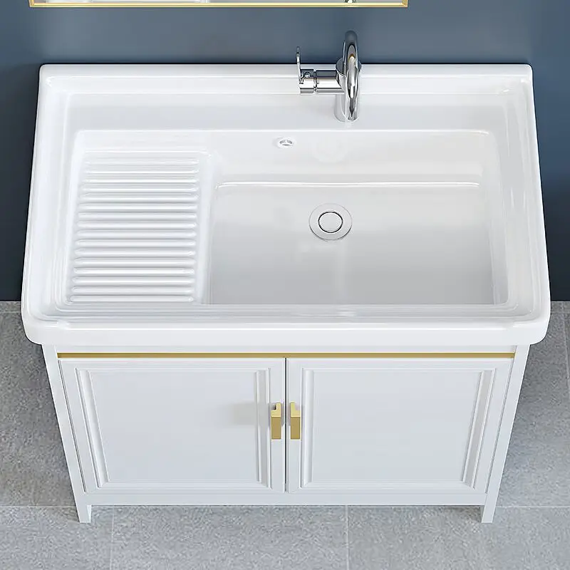 Balcony Space Aluminum Laundry Cabinet Floor-to-ceiling Bathroom Cabinet Combination Hand and Face Wash Table Laundry Sink with