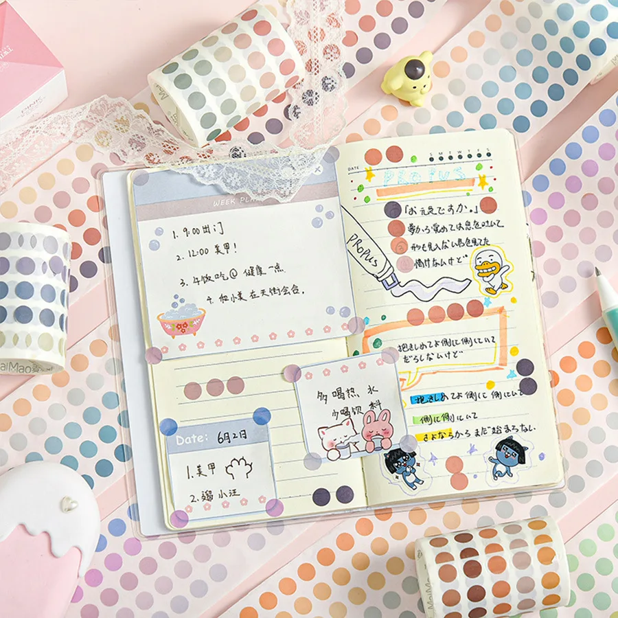 Morandi Color Basic Solid Color Wave Dot Dot Dot Sticker Tape Ins Wind Hand Account and Paper Round Dot Sticker Washi Tape