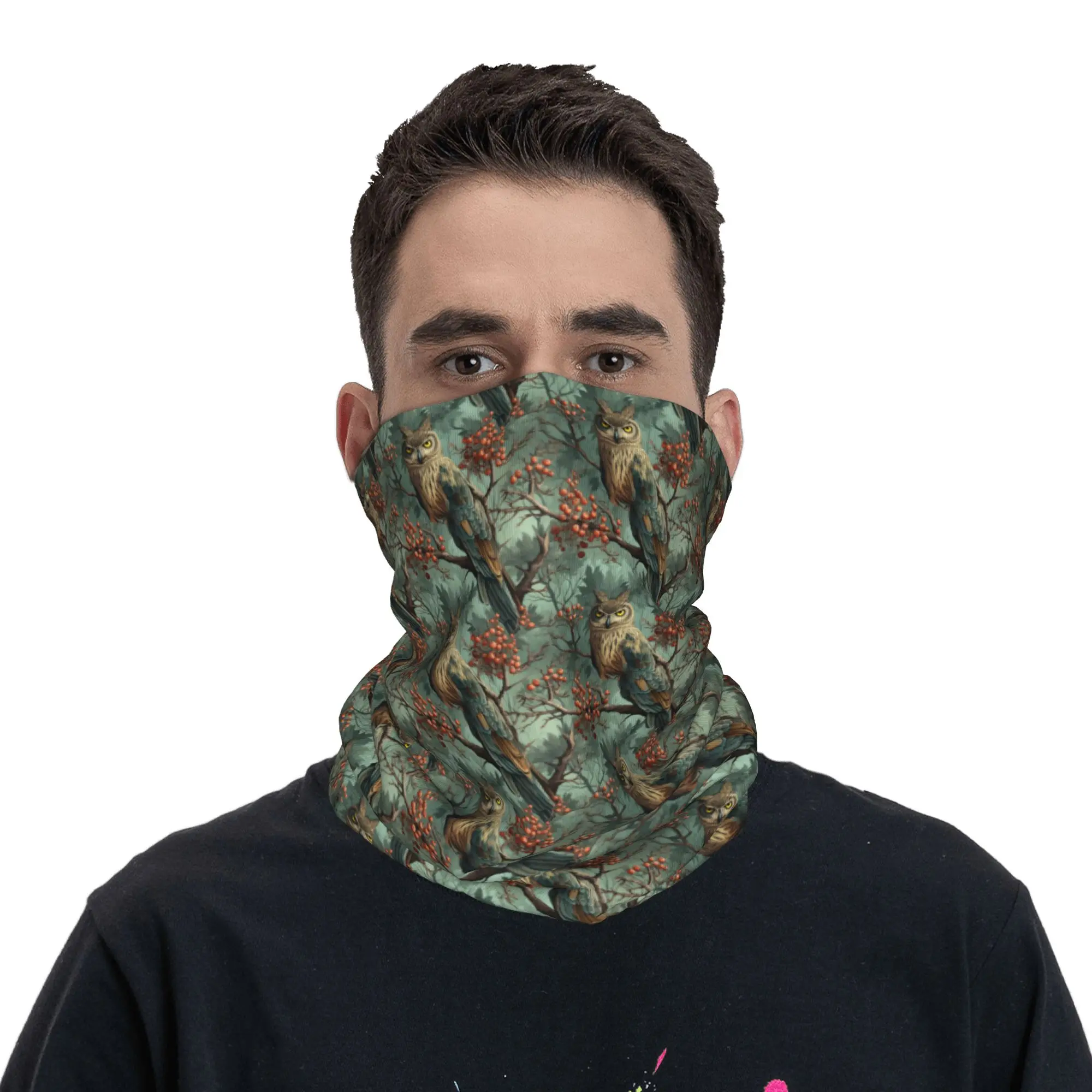 

Vintage Owl Pattern Neck Gaiter Men Women Windproof Winter Bandana Scarf for Cycling