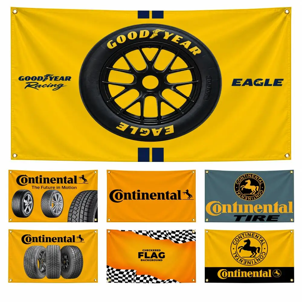 Car C-Continental Tyres Racing Flags Wide Fabric Wall Decor for Bedroom Dorm Gaming Room Garage Gift