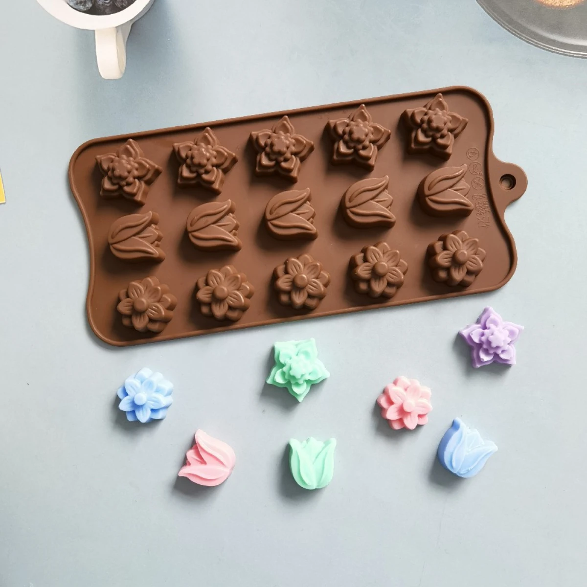 Multicavity Flower Silicone Chocolate Mold DIY Tulip Rose Biscuit Fudge Candy Jelly Ice Cube Making Cake Decor Baking Tool Gift