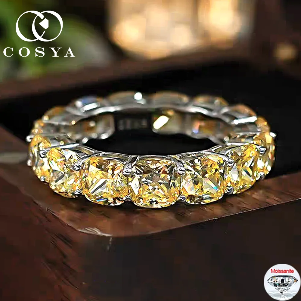 

COSYA 5.5MM Yellow Cushion Cut Moissanite Ring 100% S925 Silver GRA Lab Diamond Wedding Ring For Women Party Fine Jewelry
