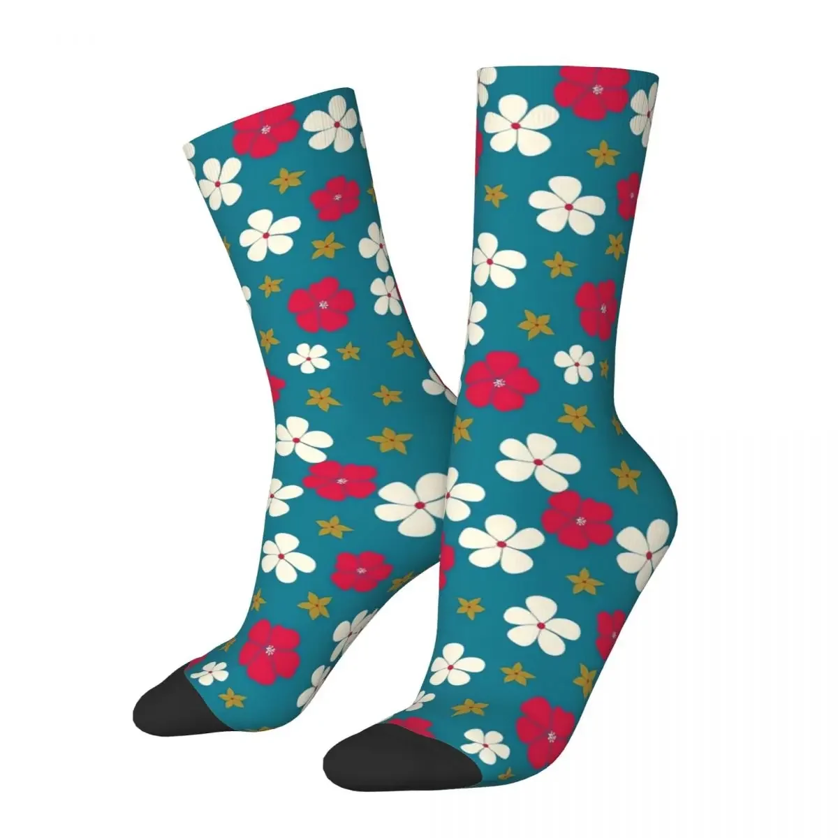 Ditsy Floral Socks Red And White Retro Stockings Autumn Anti Slip Girls  Quality Custom Outdoor Sports 