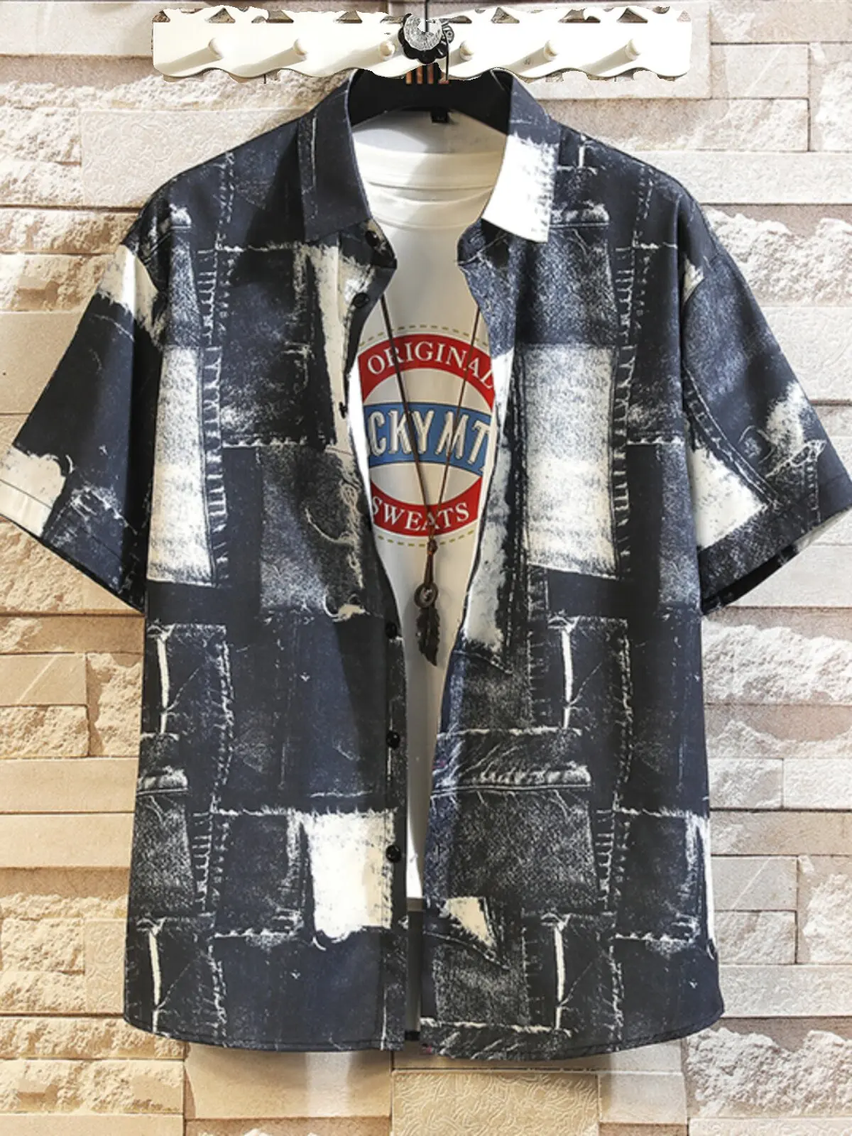 Summer Retro Geometric 3DPrintings Casual Shirt for Men - Daily Commuting Beach Wear Short Sleeve Shirt Aloha Quick-Drying Shirt