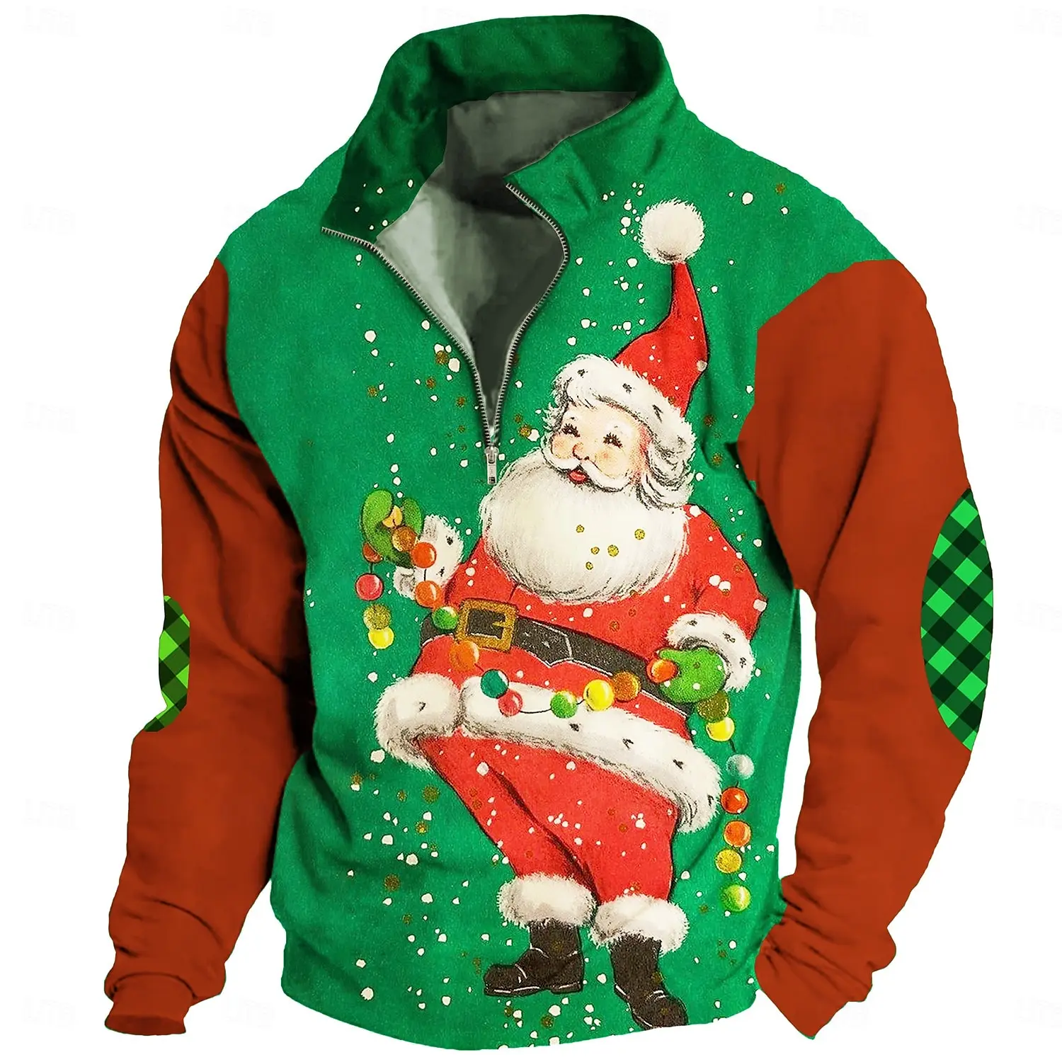 

Funny Santa Claus Print Half Zip Long Sleeve Top Autumn Casual Pullover Fashion Christmas Stand Collar Sweatshirt Street Clothes