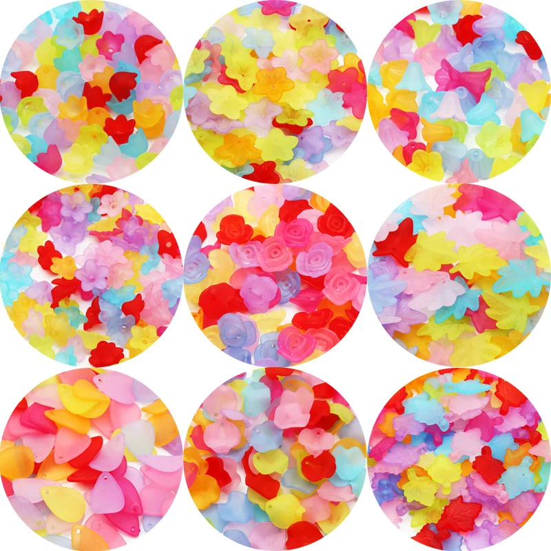 100Pcs End Beads Caps Spacer Acrylic Frosted Flower Shape Colorful Translucent For Charms Necklaces Bracelets Jewelry DIY Findin