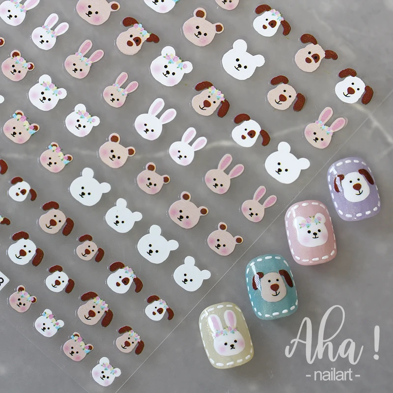 1pc Cartoon Kawaii dinozaur niedźwiedź zwierząt paznokci naklejka artystyczna królik Floret ultra-cienki japoński naklejka samoprzylepne Manicure Decor #3