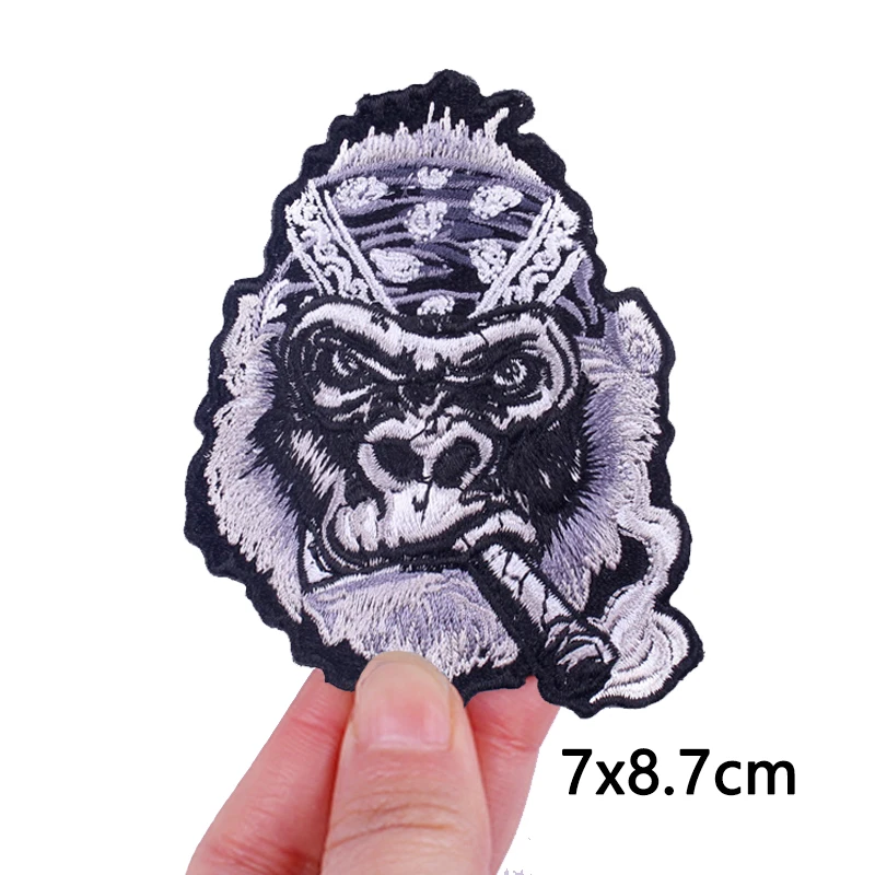 Smoking Monkey Patch Muscle Animals Punk Embroidery Patch Iron On Patches For Clothing thermoadhesive Patches On Clothes Badges