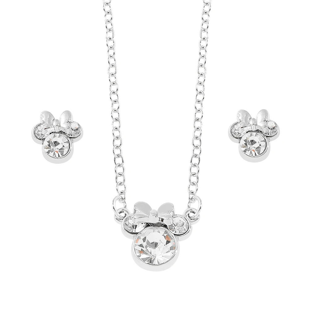 Disney Mickey Mouse Anime Earring & Necklace Set Cute Rhinestone Jewelry for Girls Perfect Birthday Gift