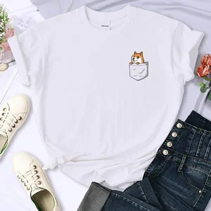 Kurzfrau t -Shirt für Frauen mit Hals, Hip -Hop -Frauenkleidung, Persönlichkeitspops, Brustpocket -Marke, Inum, Fashion Street 5 Hauptverkäufe Shiba Shiba Inu - №6